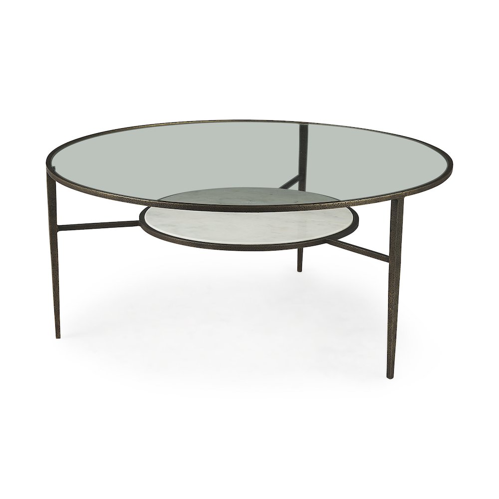 Felicity 36.0L x 36.0W x 16.0H Marble Top W/Iron Frame Coffee Table