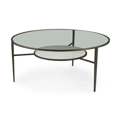 Felicity 36.0L x 36.0W x 16.0H Marble Top W/Iron Frame Coffee Table