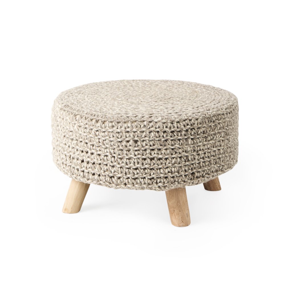 Bina  24.0L x 24.0W x 14.0H Light Gray 4 Legged Wool Stool