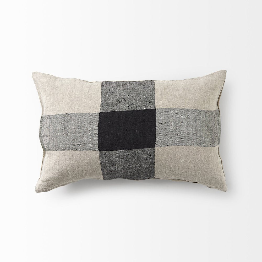 Raquel 13L x 21W Beige and Black Fabric Plaid Decorative Pillow Cover
