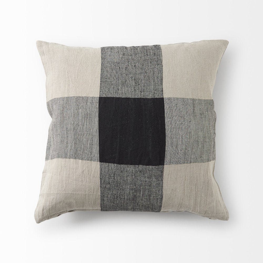 Raquel 18L x 18W Beige and Black Fabric Plaid Decorative Pillow Cover