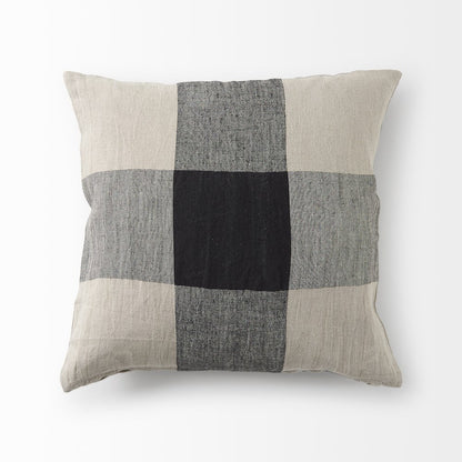Raquel 18L x 18W Beige and Black Fabric Plaid Decorative Pillow Cover