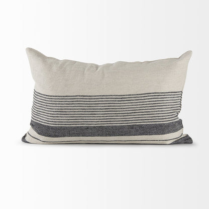 Black and Beige Fabric Striped and Fringed Decorative Pillow Cover
