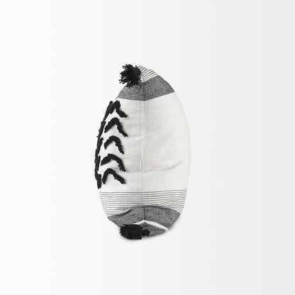 White and Black Fabric Herringbone and Fringed Decorative Pillow Cover