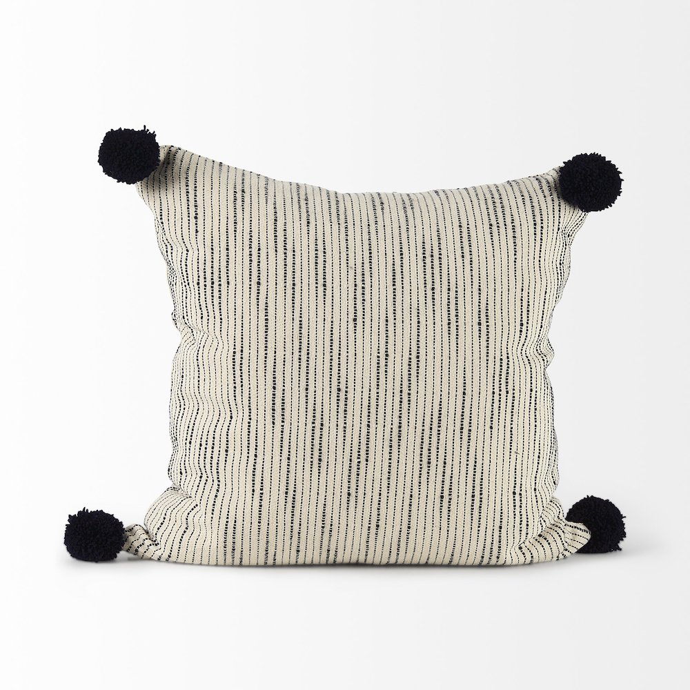 Krystal 20 x 20 Cream/Blue Pom Pom Decorative Pillow Cover