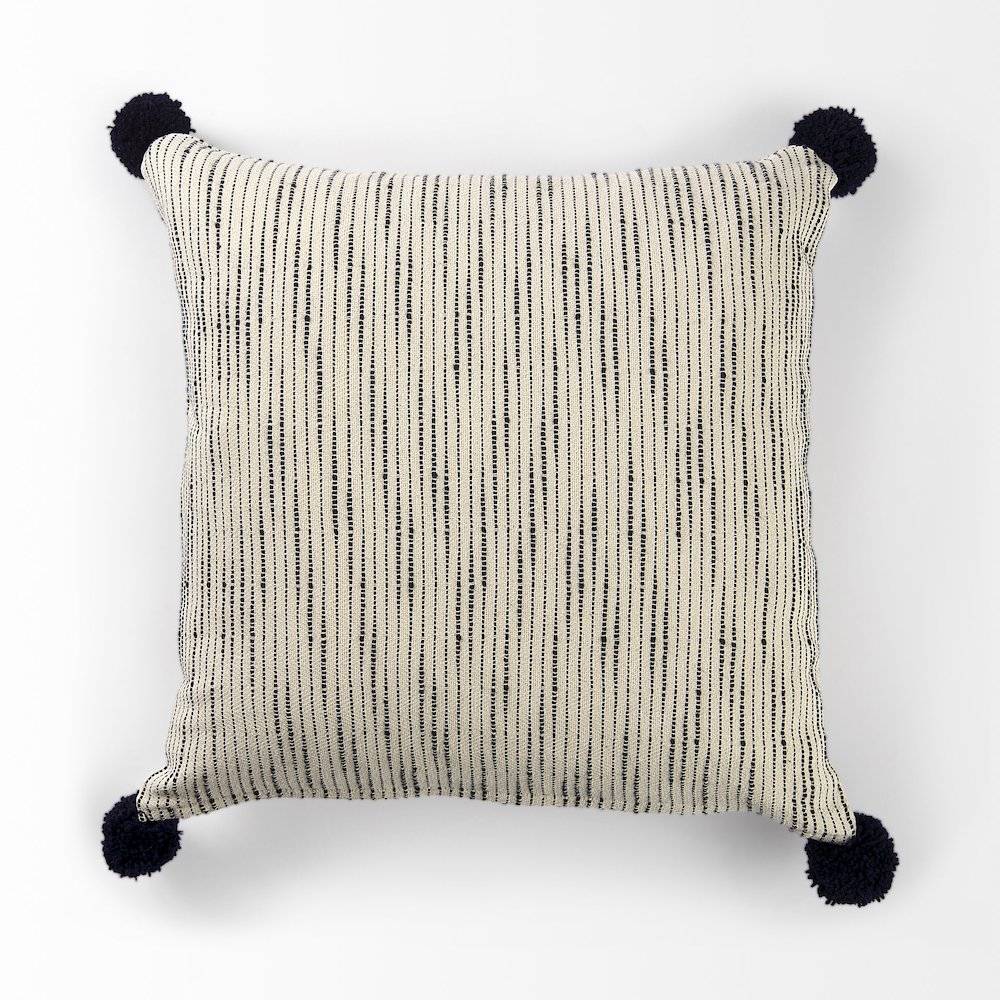 Krystal 20 x 20 Cream/Blue Pom Pom Decorative Pillow Cover