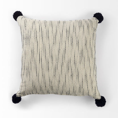 Krystal 20 x 20 Cream/Blue Pom Pom Decorative Pillow Cover
