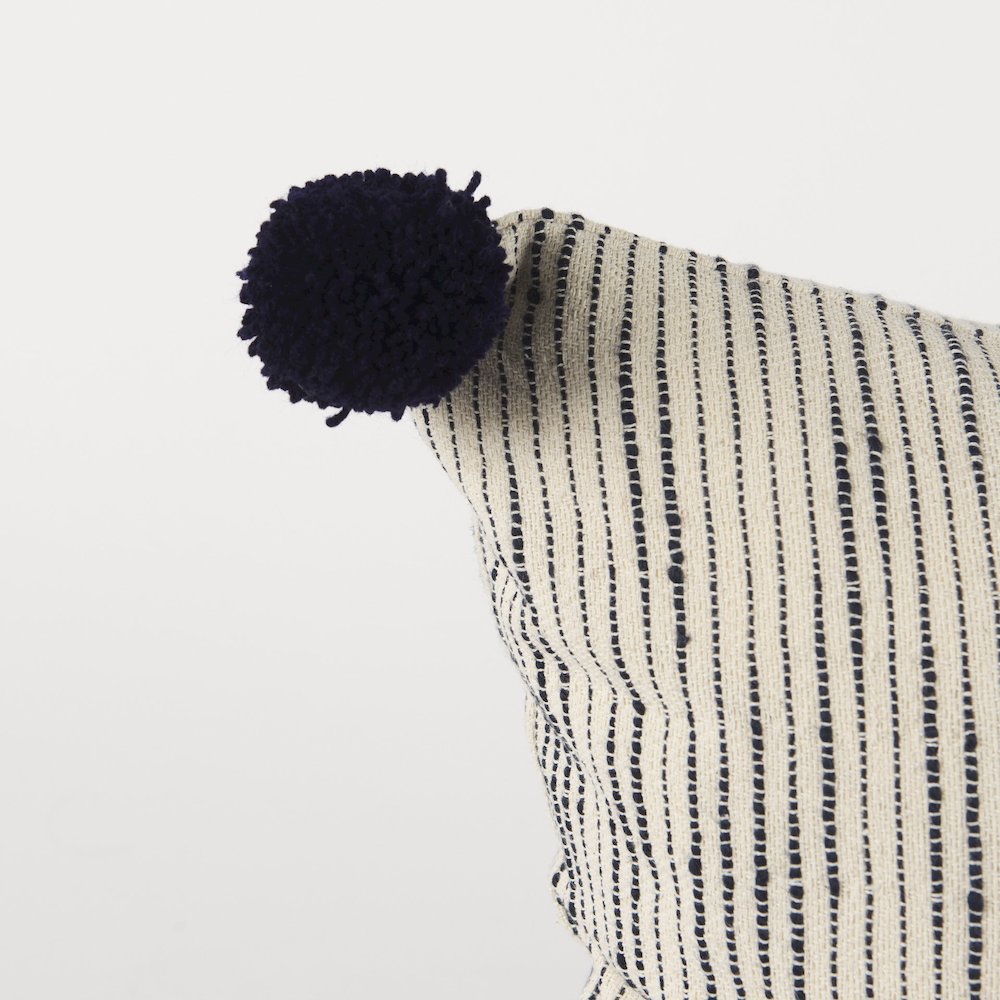 Krystal 20 x 20 Cream/Blue Pom Pom Decorative Pillow Cover