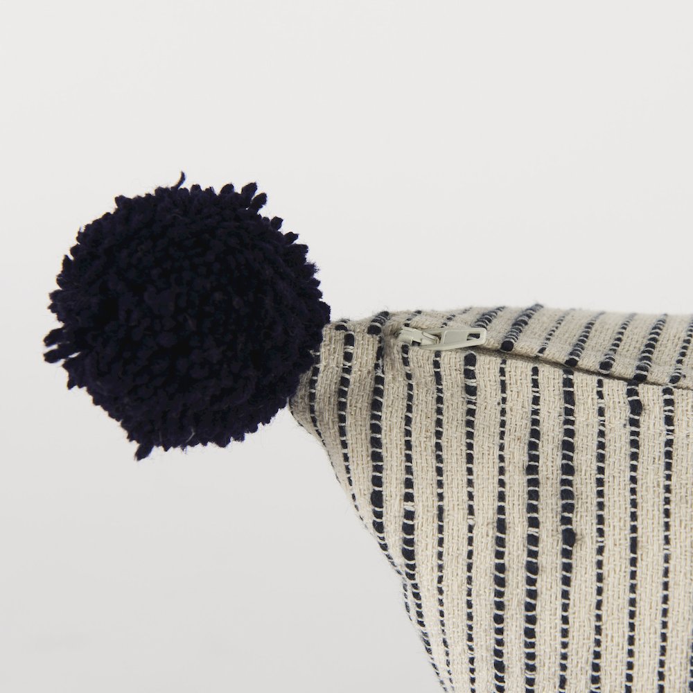 Krystal 20 x 20 Cream/Blue Pom Pom Decorative Pillow Cover