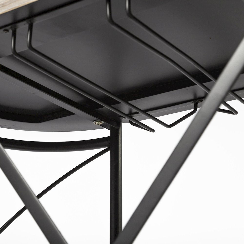 Marlon Black Metal Frame Two Tier Shelves w/Stemware holder Bar Cart