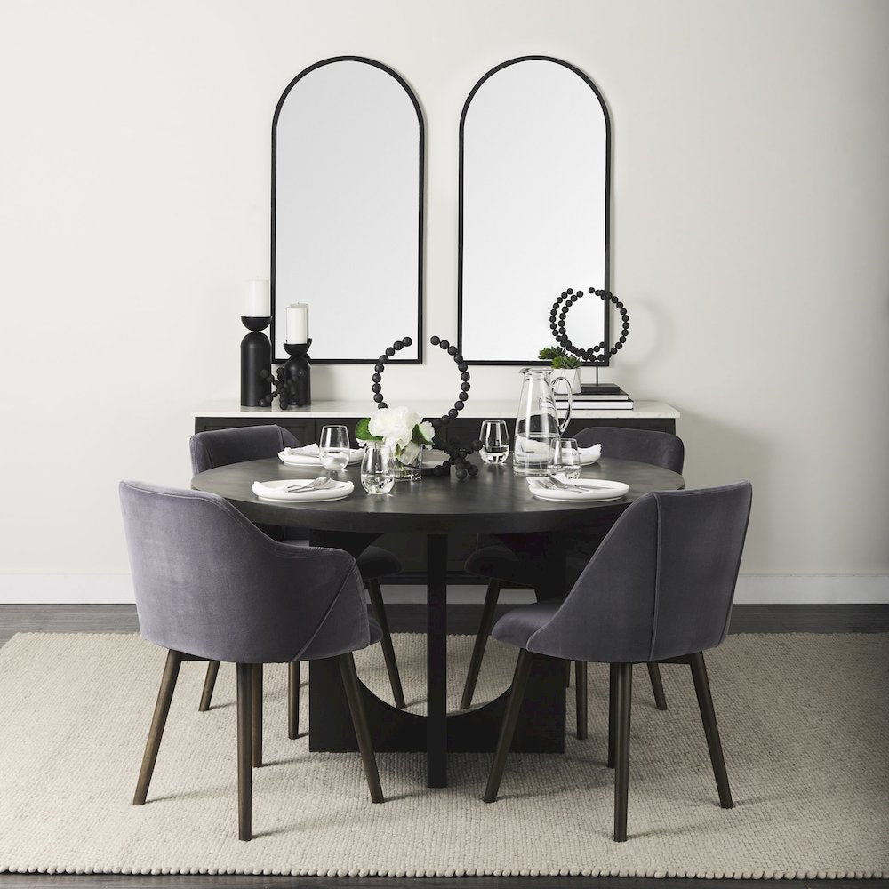 Ronald II Grey Velvet Wrap Black Wooden Base Dining Chair