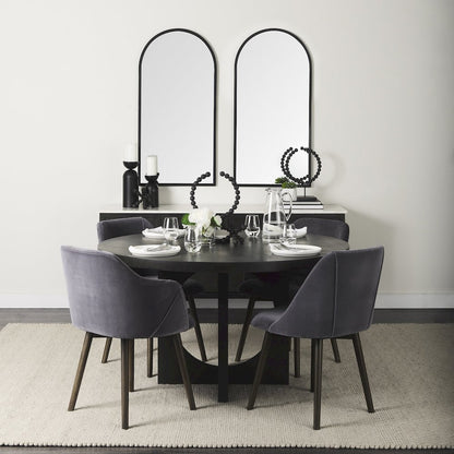 Ronald II Grey Velvet Wrap Black Wooden Base Dining Chair