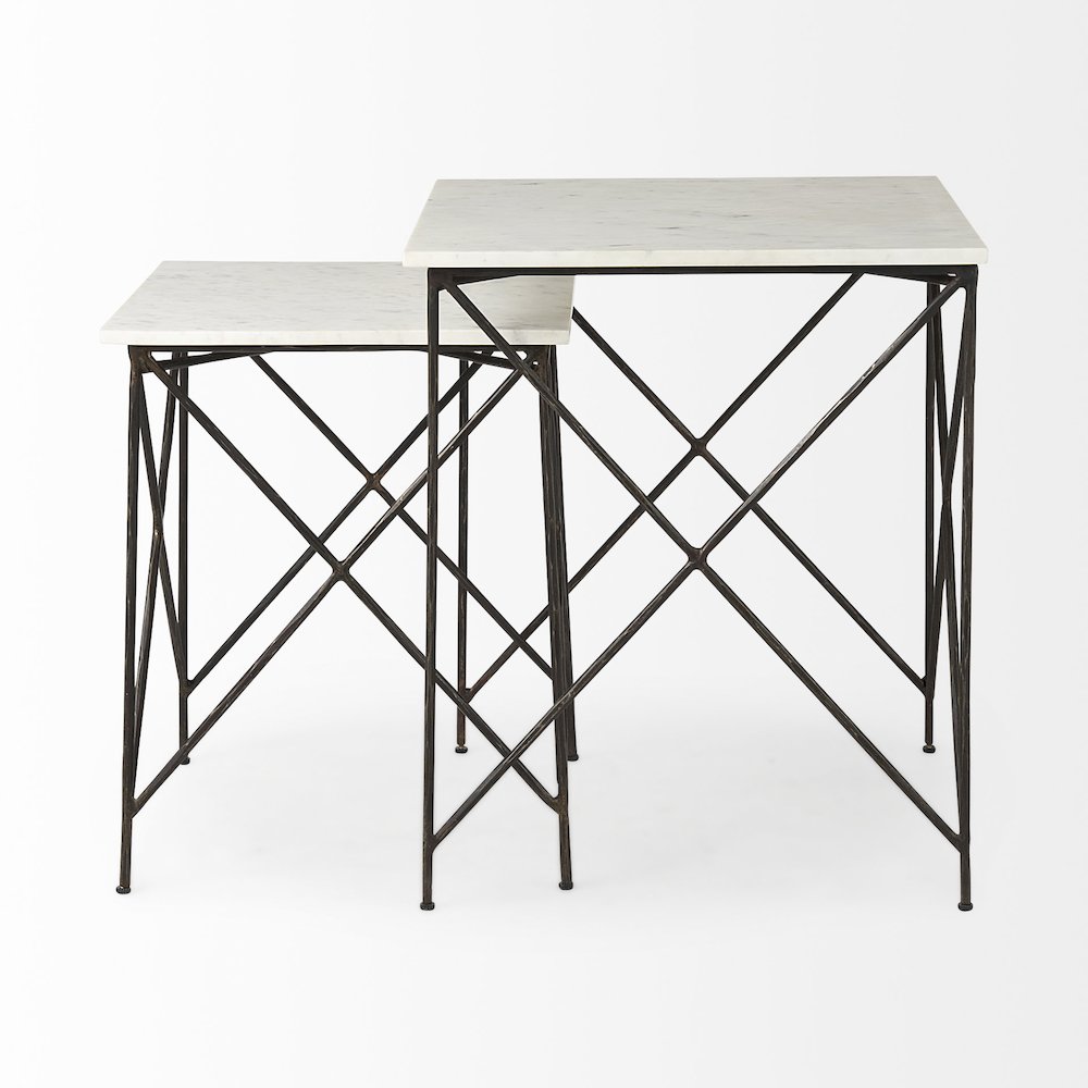 White Marble Top W/Antique Gold Iron Legs End and Side Table