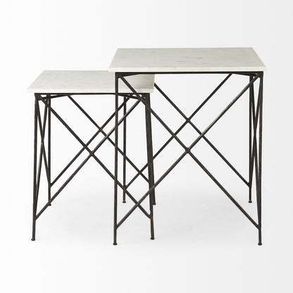 White Marble Top W/Antique Gold Iron Legs End and Side Table