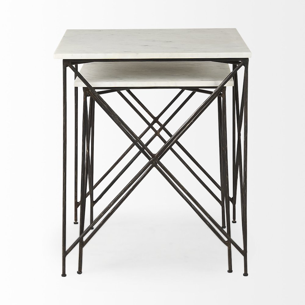 White Marble Top W/Antique Gold Iron Legs End and Side Table