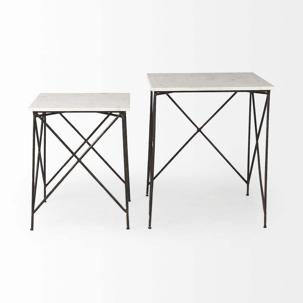 White Marble Top W/Antique Gold Iron Legs End and Side Table
