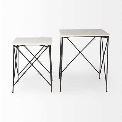 White Marble Top W/Antique Gold Iron Legs End and Side Table