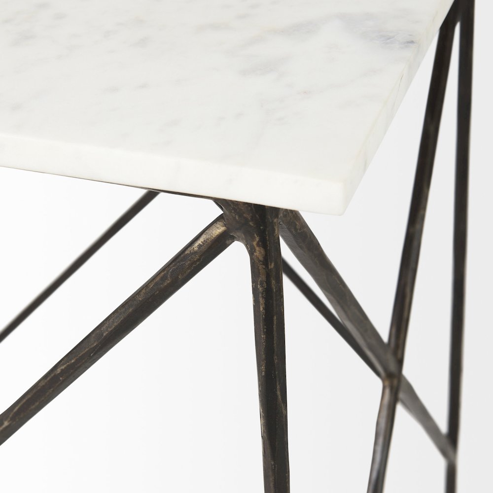 White Marble Top W/Antique Gold Iron Legs End and Side Table