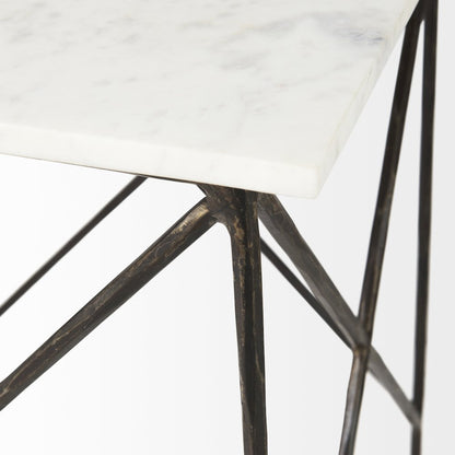 White Marble Top W/Antique Gold Iron Legs End and Side Table