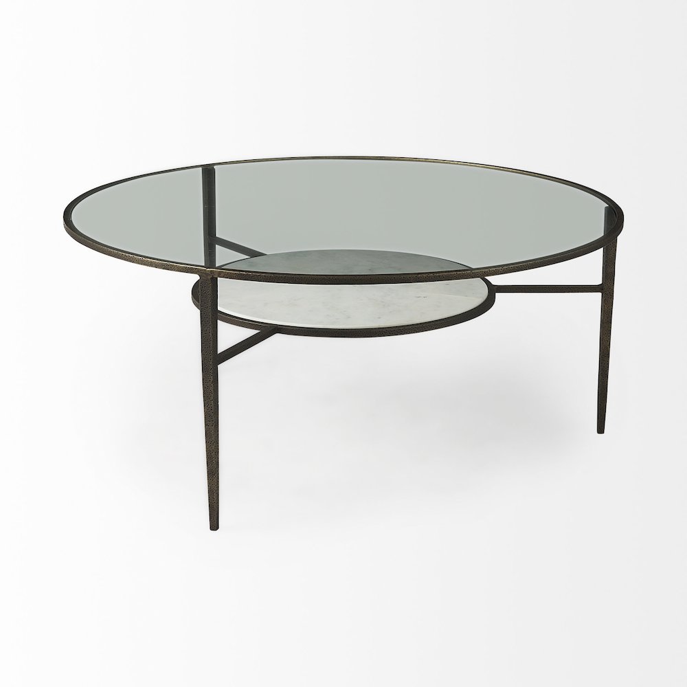 Felicity 36.0L x 36.0W x 16.0H Marble Top W/Iron Frame Coffee Table