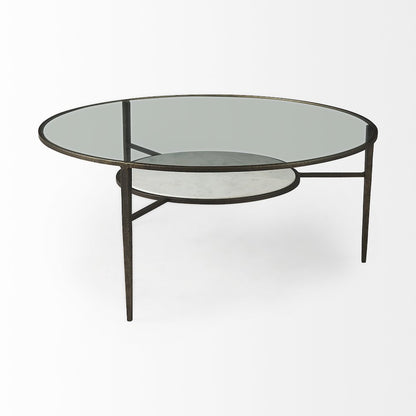 Felicity 36.0L x 36.0W x 16.0H Marble Top W/Iron Frame Coffee Table