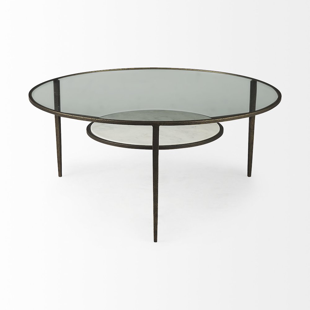 Felicity 36.0L x 36.0W x 16.0H Marble Top W/Iron Frame Coffee Table