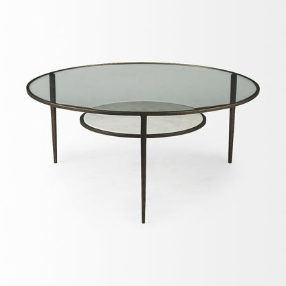 Felicity 36.0L x 36.0W x 16.0H Marble Top W/Iron Frame Coffee Table
