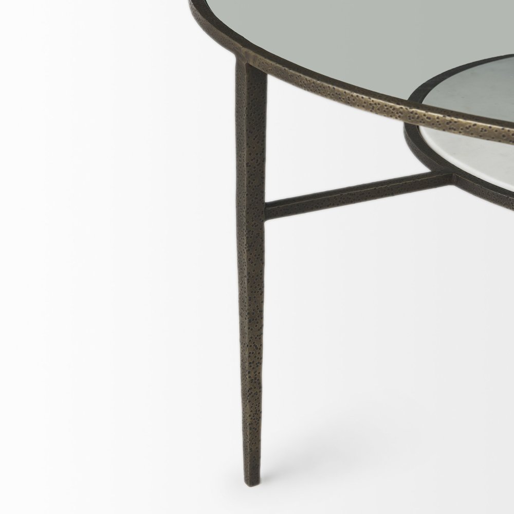 Felicity 36.0L x 36.0W x 16.0H Marble Top W/Iron Frame Coffee Table