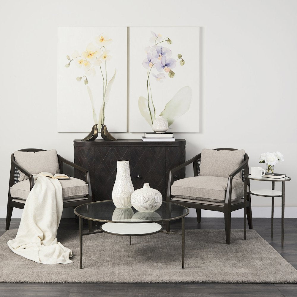 Felicity 36.0L x 36.0W x 16.0H Marble Top W/Iron Frame Coffee Table