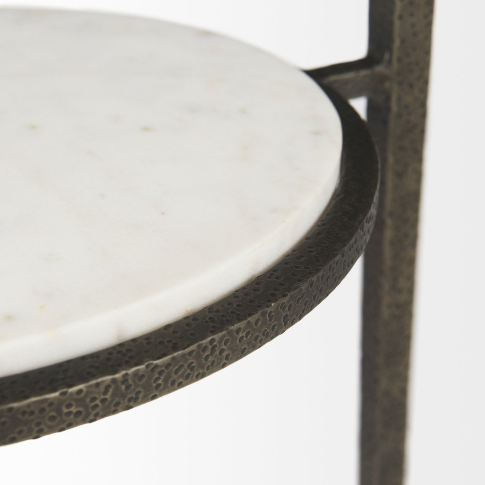 Glass Top W/ White Marble Shelf and Antique Gold Base End/Side Table
