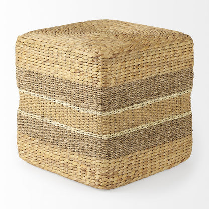 Light Brown W/Medium Brown Stripes Seagrass Square Pouf