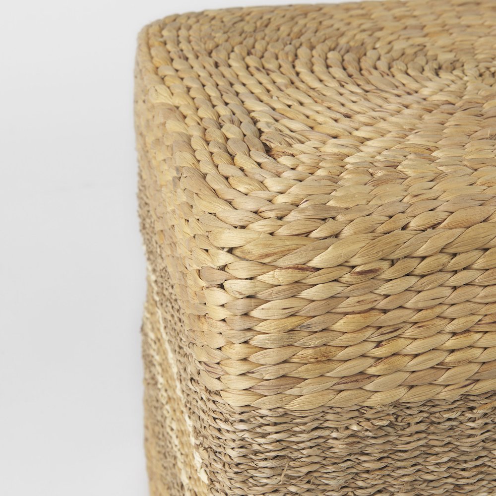Light Brown W/Medium Brown Stripes Seagrass Square Pouf