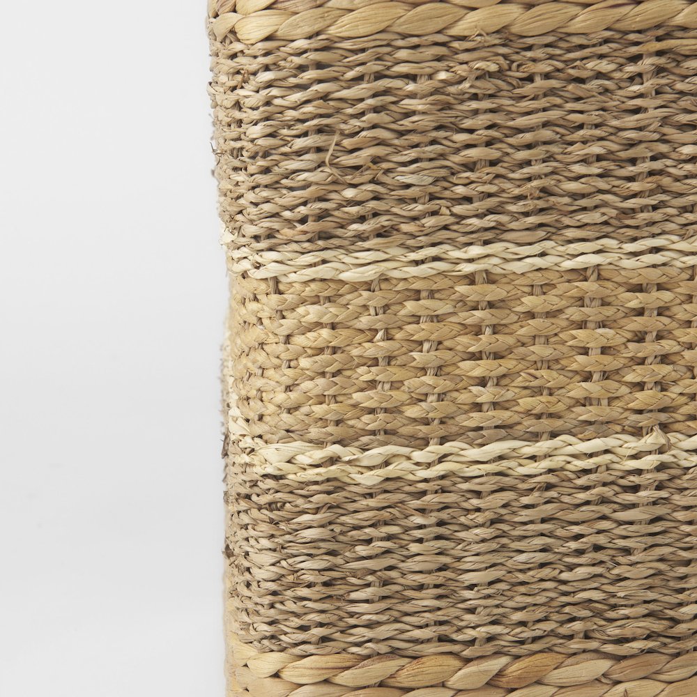 Light Brown W/Medium Brown Stripes Seagrass Square Pouf