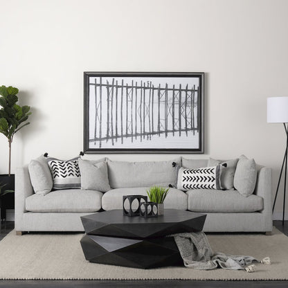 White and Black Fabric Herringbone and Fringed Decorative Pillow Cover