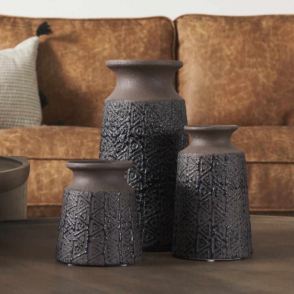 Sefina I Small Brown/Black Patterned Ceramic Vase