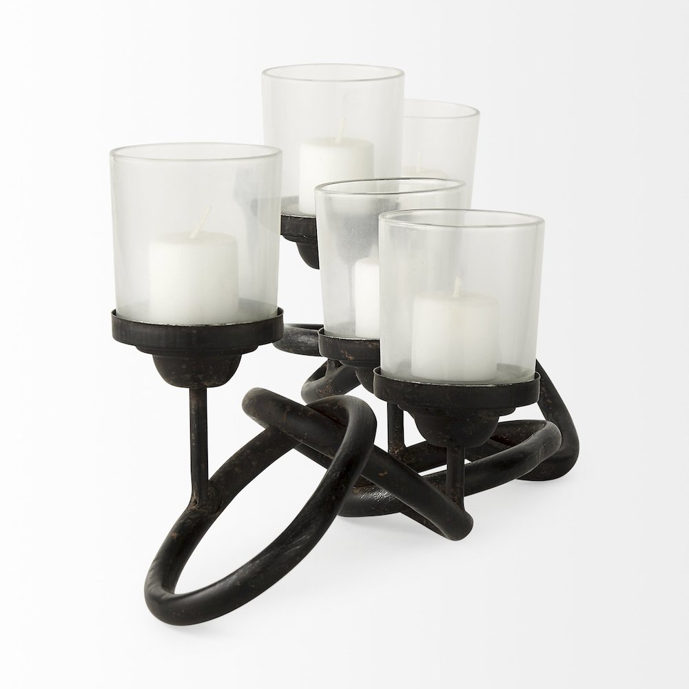 Quito Black Metal Chain-Link Five Candle Table Candle Holder
