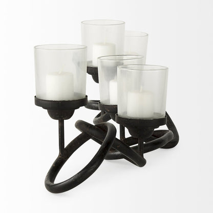 Quito Black Metal Chain-Link Five Candle Table Candle Holder