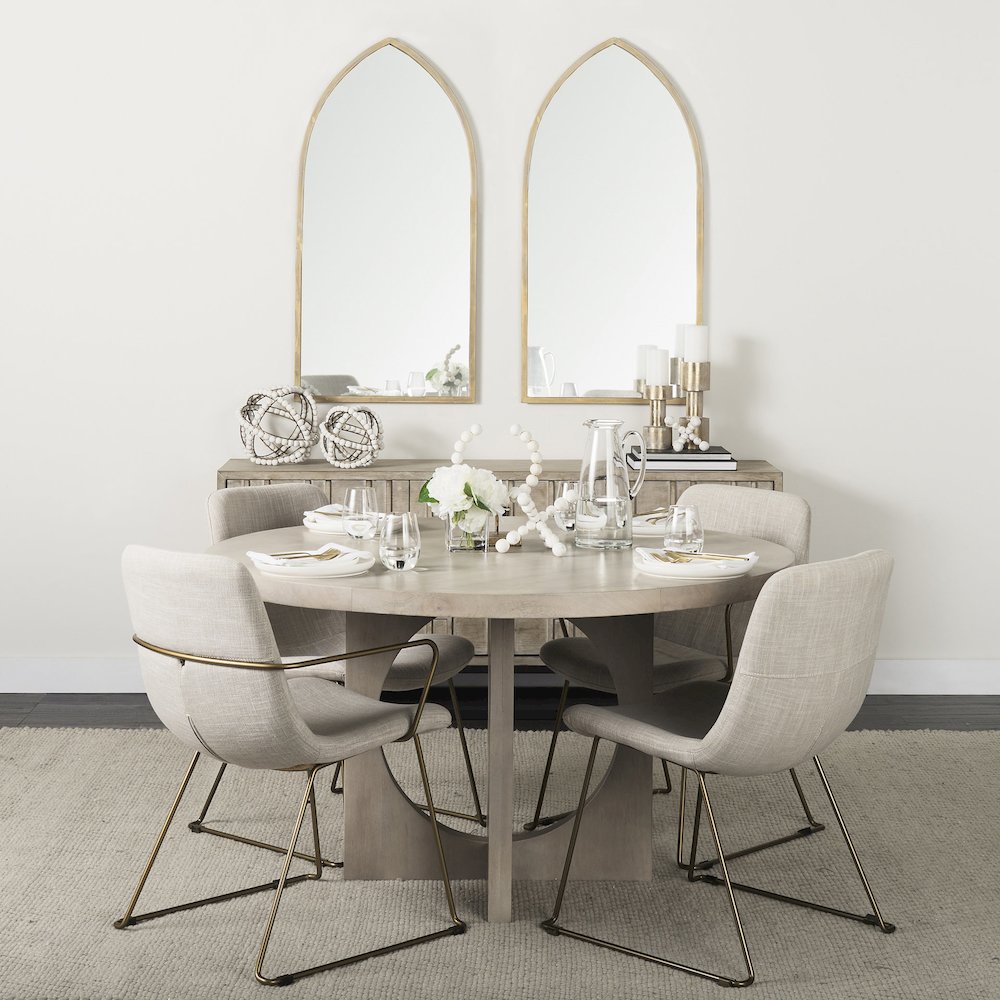 Sawyer II Beige Fabric Wrap Gold Metal Frame Dining Chair