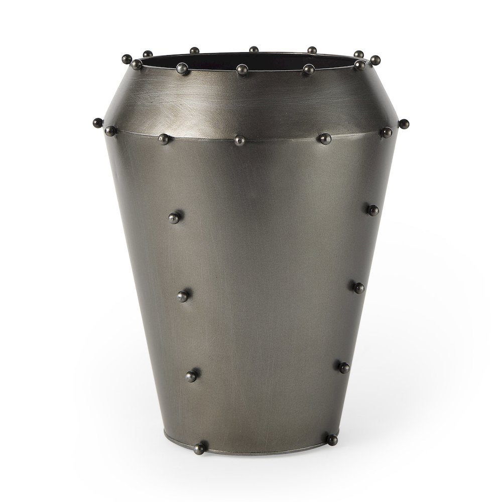 Elio 12.2H Large Gun Metal Gray Metal W/Studs Vase