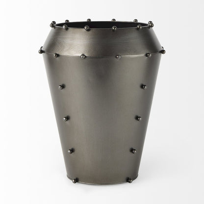 Elio 12.2H Large Gun Metal Gray Metal W/Studs Vase
