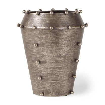 Elio  9.1H Small Champagne Metal W/Studs Vase