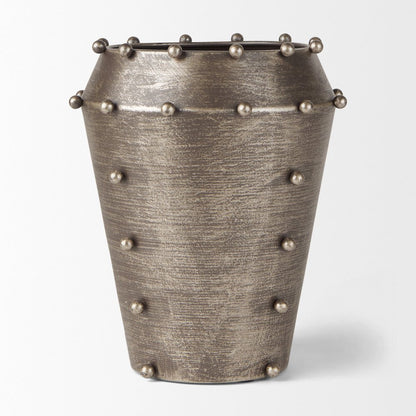 Elio  9.1H Small Champagne Metal W/Studs Vase