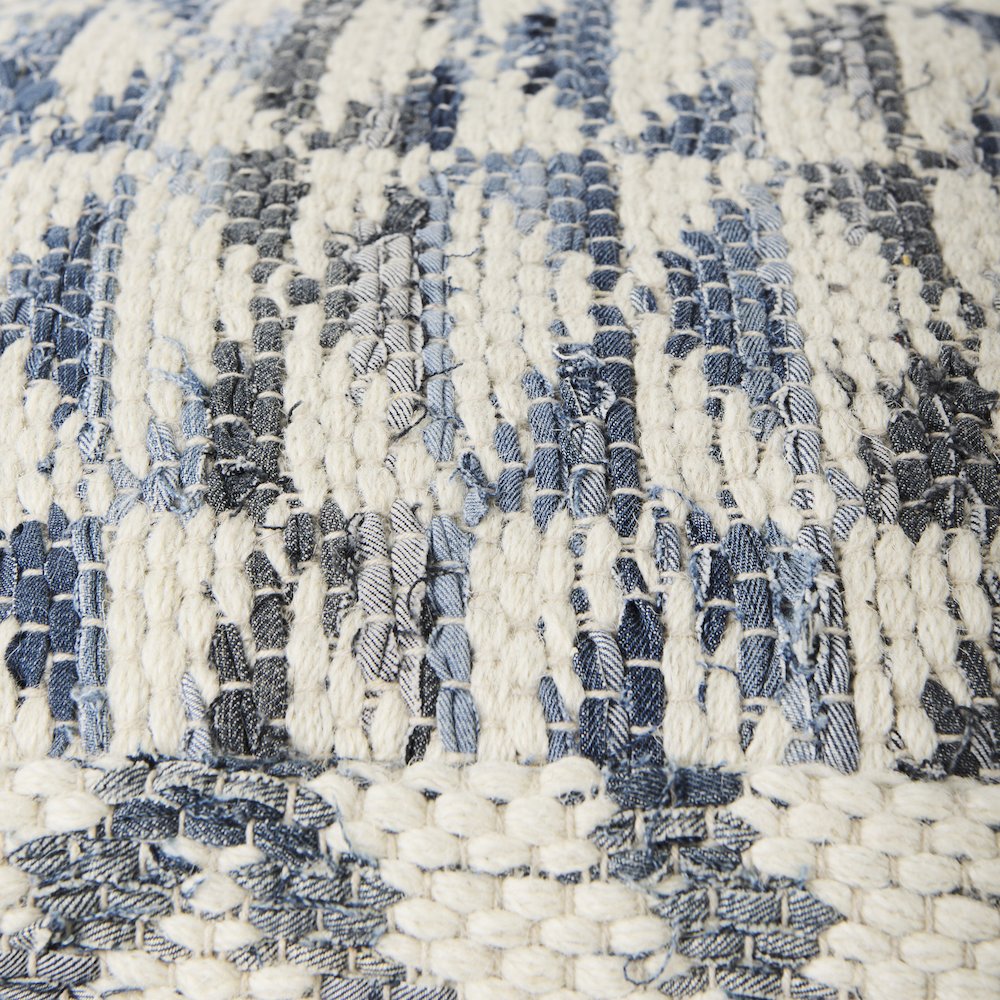 Eshana 16.0L x 16.0W x 16.0H Cream Wool and Denim Patterned Pouf