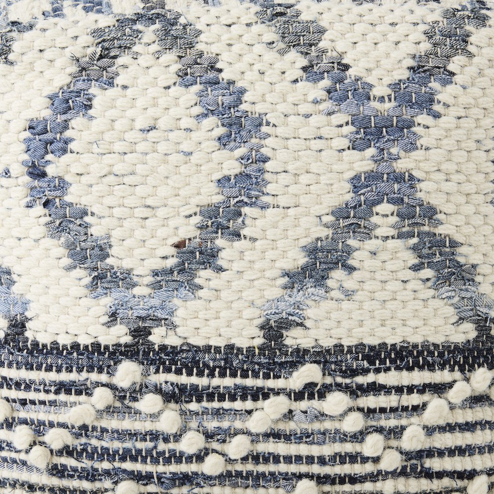 Eshana 16.0L x 16.0W x 16.0H Cream Wool and Denim Patterned Pouf