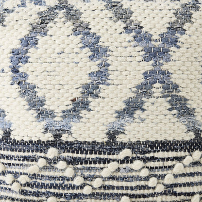 Eshana 16.0L x 16.0W x 16.0H Cream Wool and Denim Patterned Pouf