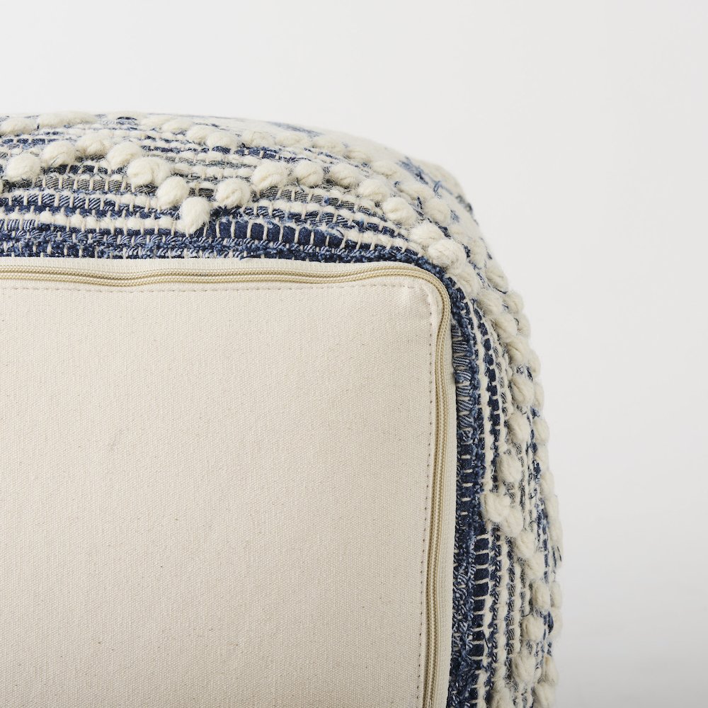 Eshana 16.0L x 16.0W x 16.0H Cream Wool and Denim Patterned Pouf