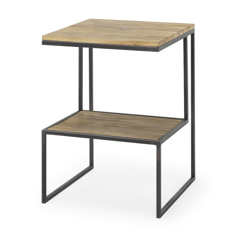 Ronin 22"H Square 2-Tier Wood w/ Black Metal Accent Table