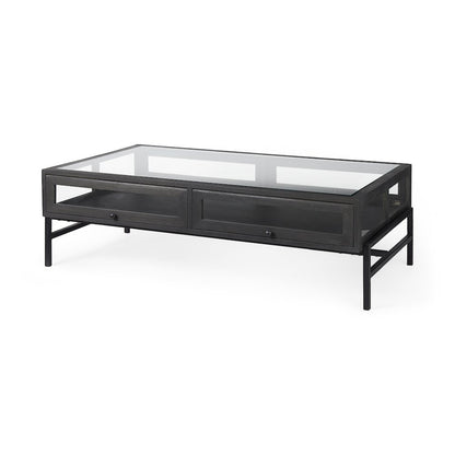 42"L Rectangular Black-Brown Wood Black Metal Base Display Coffee Table