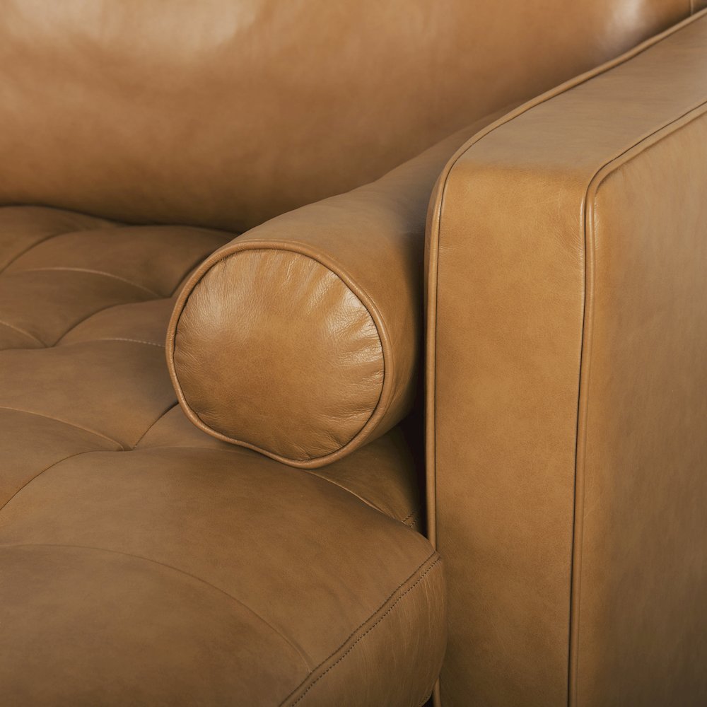 Svend 111.4L x 68.0W x 33.9H Tan Leather Right Chaise Sectional Sofa