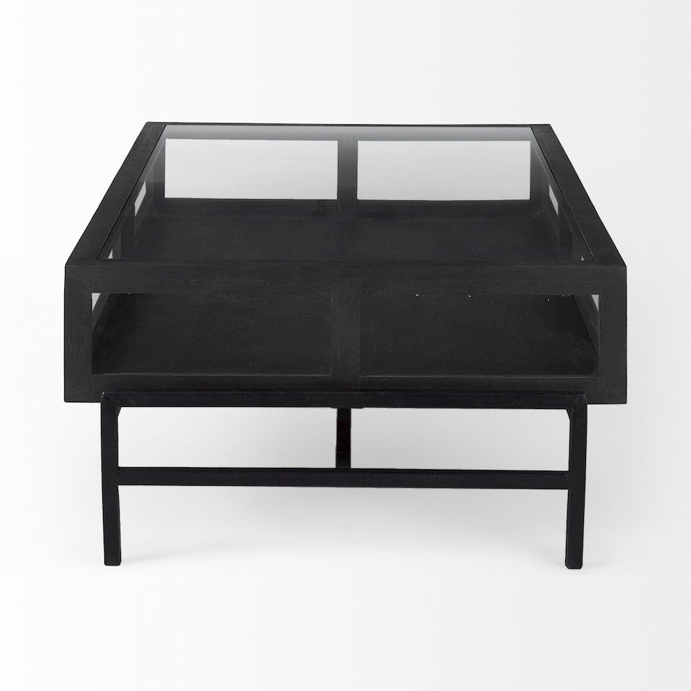 42"L Rectangular Black-Brown Wood Black Metal Base Display Coffee Table